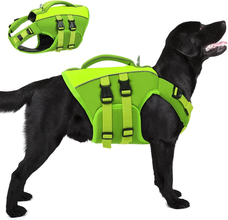 Queenmore Dog Life Jacket,Life Vest for Extra Large Dogs,Adjustable Reflective Dog Swimming Vest,Superior Buoyancy Dog Lifesaver,High Floating Pet Life Vest for Swimming(Green,2XL) - Image 1
